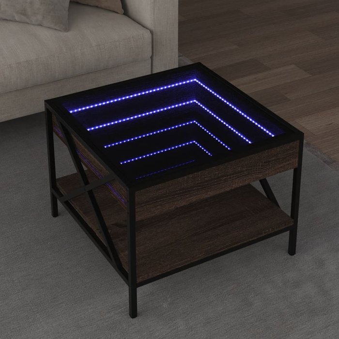 Mesa de centro con infinity led marrón roble 50x50x38 cm