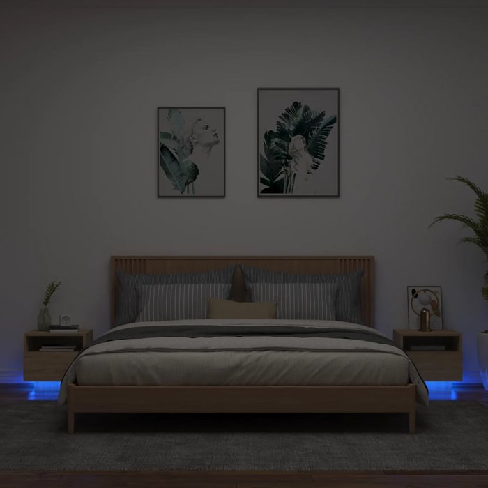 Mesitas de noche con luces led 2 uds roble sonoma 40x39x37 cm - comfortxl