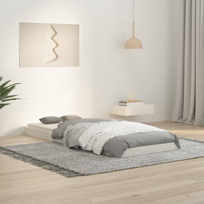 Estructura de cama blanca 75x190 cm pequeña sencilla de madera maciza de pino
