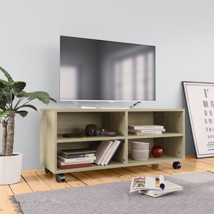 Mueble de tv con ruedas, roble sonoma, madera de ingeniería