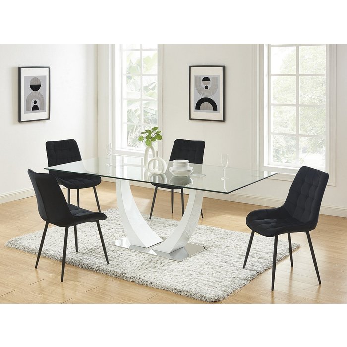 Lote de 2 sillas acolchadas - terciopelo y metal negro - negro - ollua