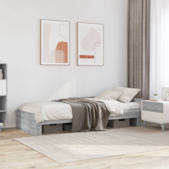 Estructura de cama gris sonoma 90x200 cm de madera contrachapada
