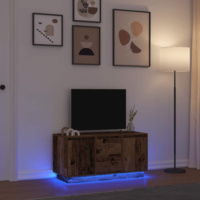 Mueble de tv con iluminación led, acabado madera envejecida, 100x41x50 cm