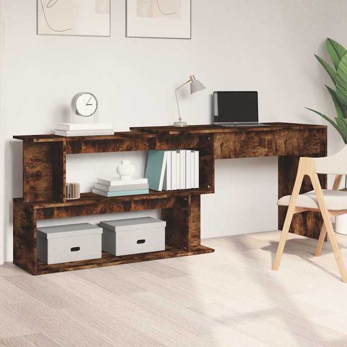 Escritorio de esquina, roble ahumado, 200x50x76 cm, madera de ingeniería.