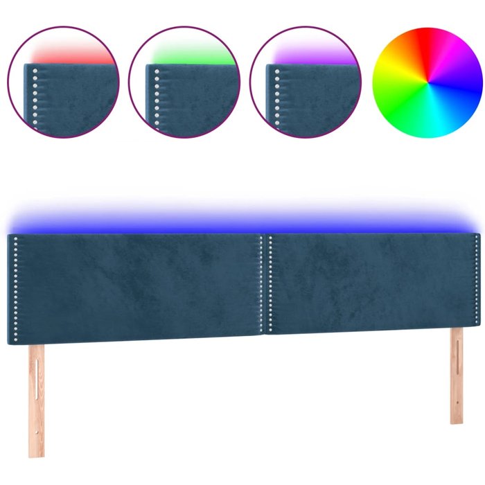 Cabecero cama - mueble cabecero con led de terciopelo azul oscuro 200x5x78/88 cm