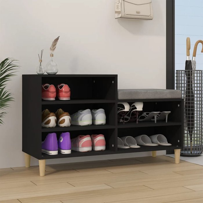 Zapatero negro, 102x36x60 cm, madera de ingeniería.