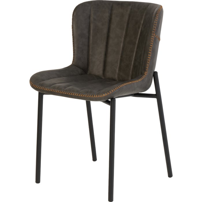 Silla de comedor alaka acolchada en cuero sintético gris y patas negro