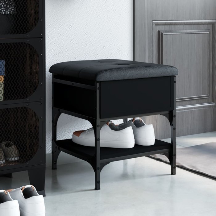 Banco zapatero negro 42x42x45 cm de madera contrachapada