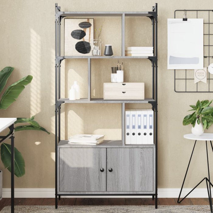 Librería con puertas sonoma gris 76,5x30x154,5 cm
