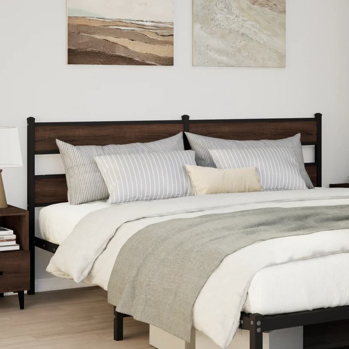 Maison exclusive - cabecero de acero y madera de ingeniería marrón roble 180 cm