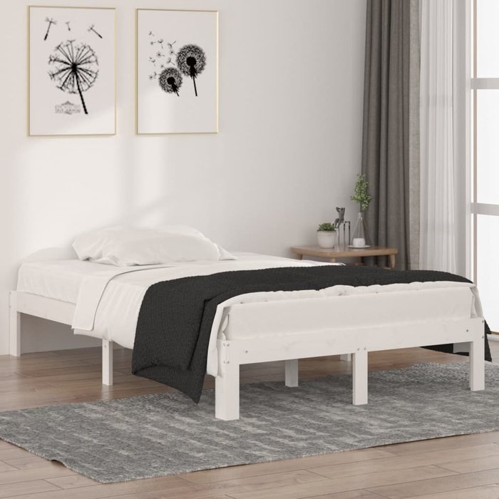 Estructura de cama blanco madera maciza 120x190 cm pequeña doble