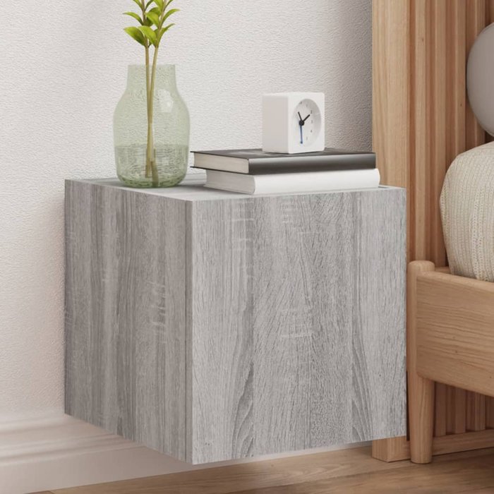 Muebles tv de pared y luces led 2uds sonoma gris 30,5x35x30cm