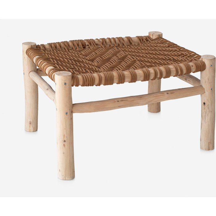 Mesa auxiliar rústica madera y cuerda zigzag 65x50x42cm