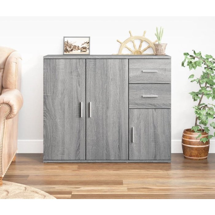 Vidaxl aparador de madera contrachapada gris sonoma 91x29,5x75 cm