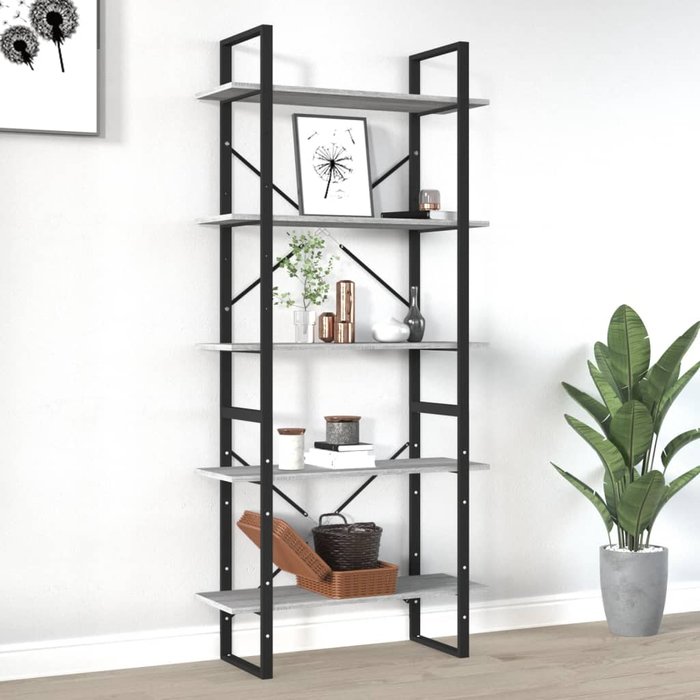 Librería sonoma de 5 niveles, gris, 80x30x175 cm - pangivo