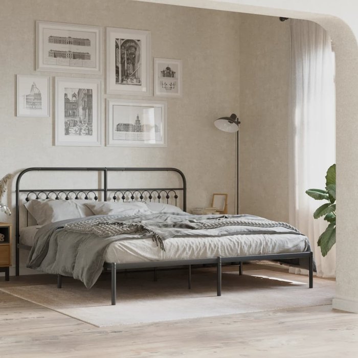 Estructura cama sin colchón con cabecero metal negro 183x203 cm vidaxl