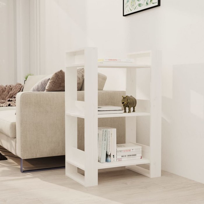 Librería/separador de ambientes blanco, 60x35x91 cm, madera de pino. - pangivo