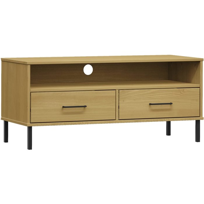 Mueble de tv oslo con patas de metal, madera maciza de pino, marrón - comfortxl