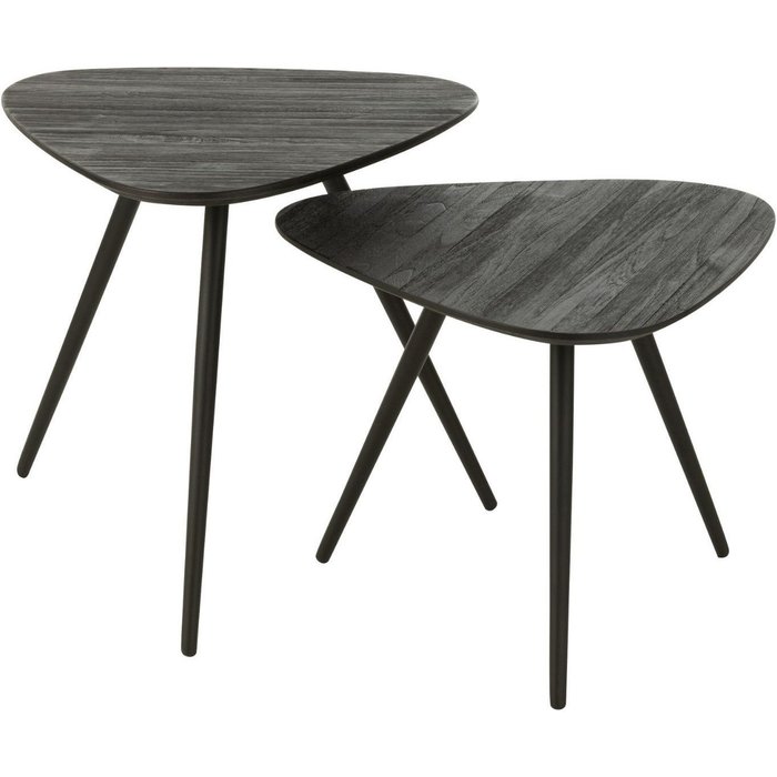 Conjunto de 2 mesas triangulares de teca recuperada