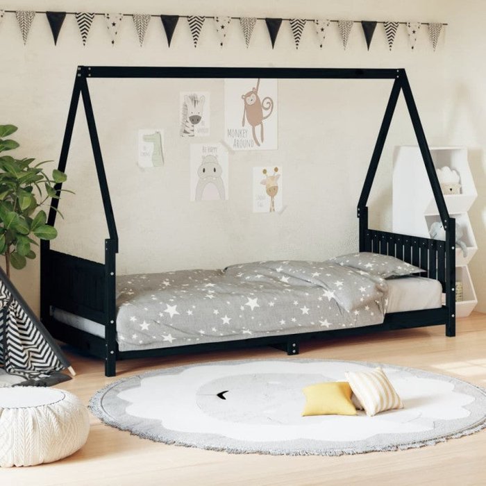 Estructura de cama para niños madera de pino negro 80x200 cm 80 x 200 cm / negro
