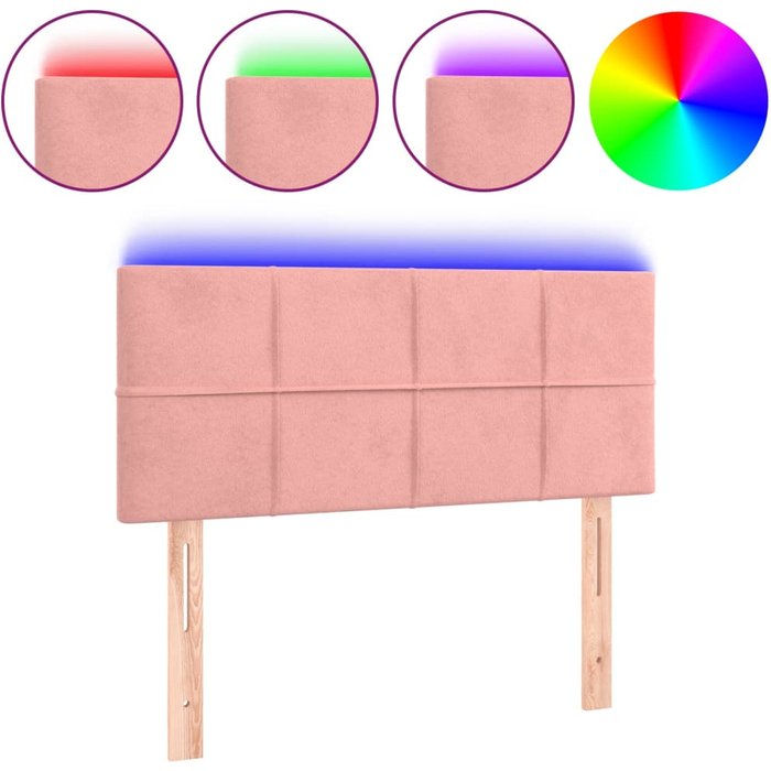 Cabecero cama - mueble cabecero con led de terciopelo rosa 100x5x78/88 cm
