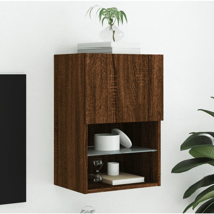 Vidaxl mueble para tv con luces led roble marrón 40,5x30x60 cm