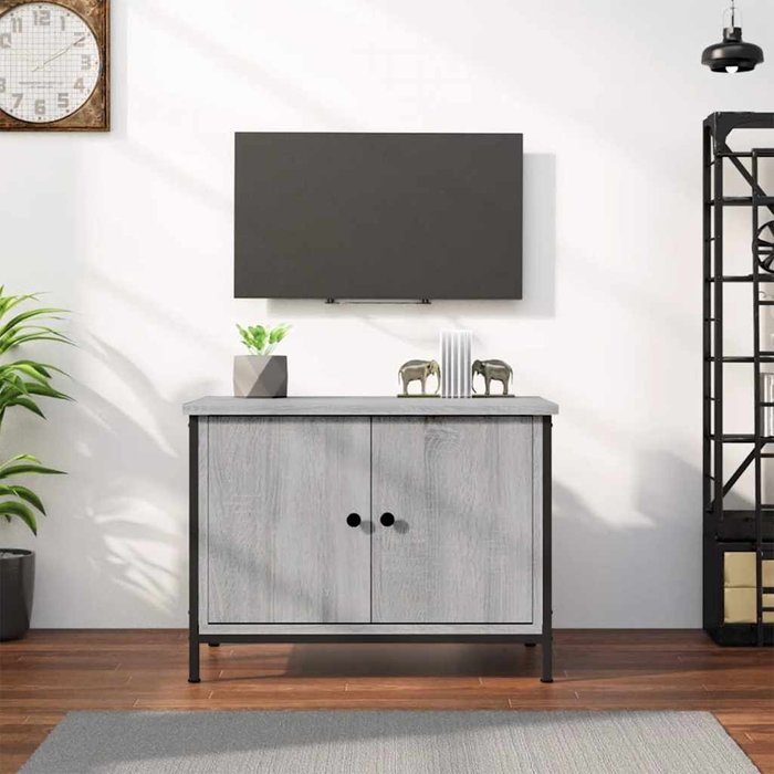 Mueble de tv con puertas, gris sonoma, 60x35x45 cm, madera de ingeniería