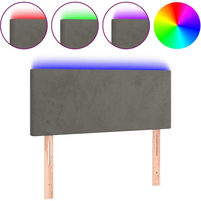Cabecero cama - mueble cabecero con led de terciopelo gris oscuro 90x5x78/88 cm