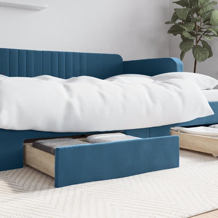Cajones de cama 2 piezas madera contrachapada y tela azul