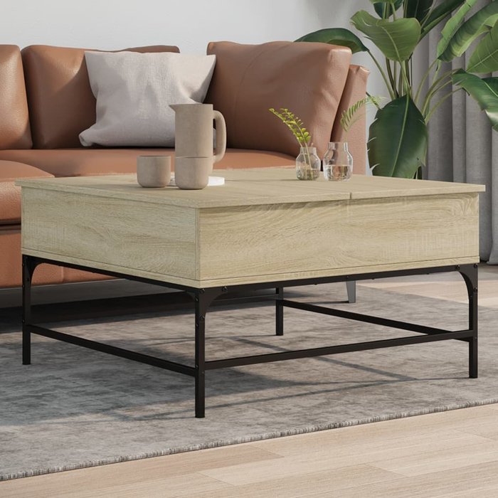 Mesa de centro roble sonoma 80x80x45 cm madera contrachapada y metal