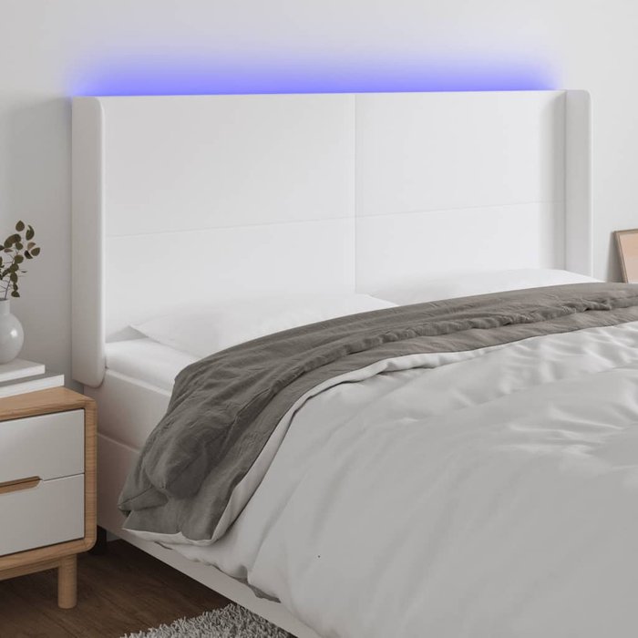 Cabecero con led cuero sintético blanco 203x16x118/128 cm