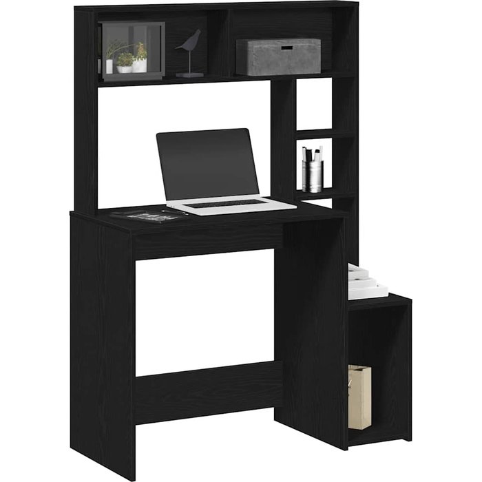 Escritorio con estantes, negro, 100x45x140 cm, madera de ingeniería.