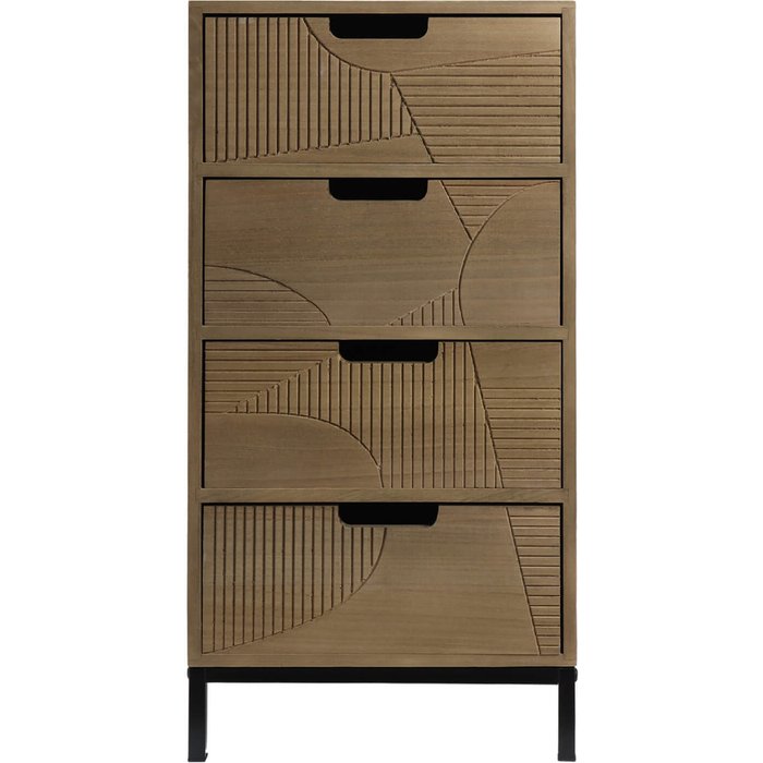 Cómoda moderna rebecca mobili con 3 cajones tallados madera metal