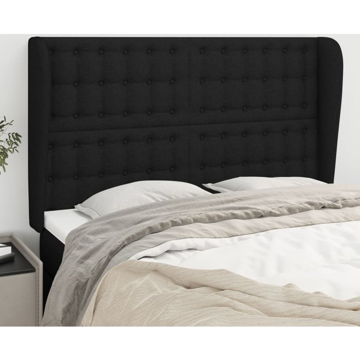 Cabecero con orejas de tela negro 147x23x118/128 cm