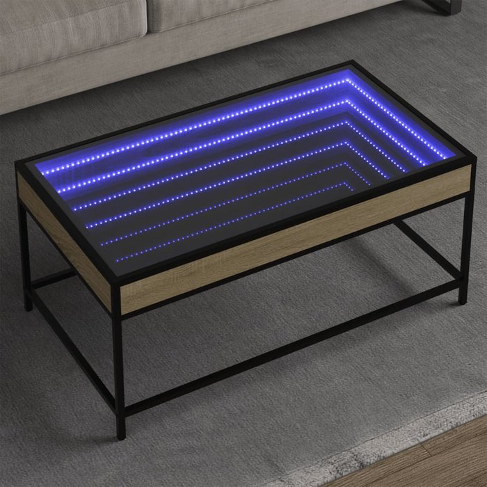 Mesa de centro con iluminación led infinita, roble sonoma, 90x50x41 cm