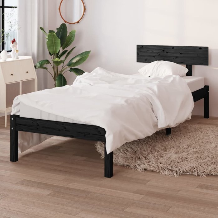 Estructura de cama negro madera maciza de pino 90x200 cm