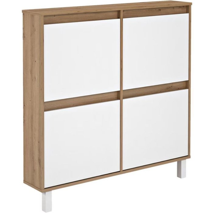Zapatero dewe 4 puertas abatibles blanco/natural 110x110x20 cm
