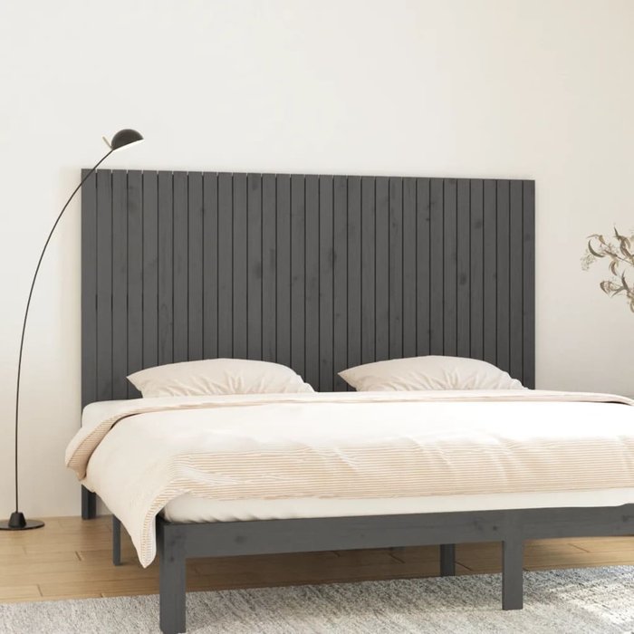 Vidaxl cabecero de cama de pared madera maciza pino gris 204x3x110 cm