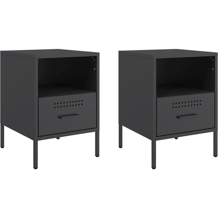 Pack 2 uds mesitas de noche,mesilla de noche acero negro 36x39x50,5 cm cfw518979
