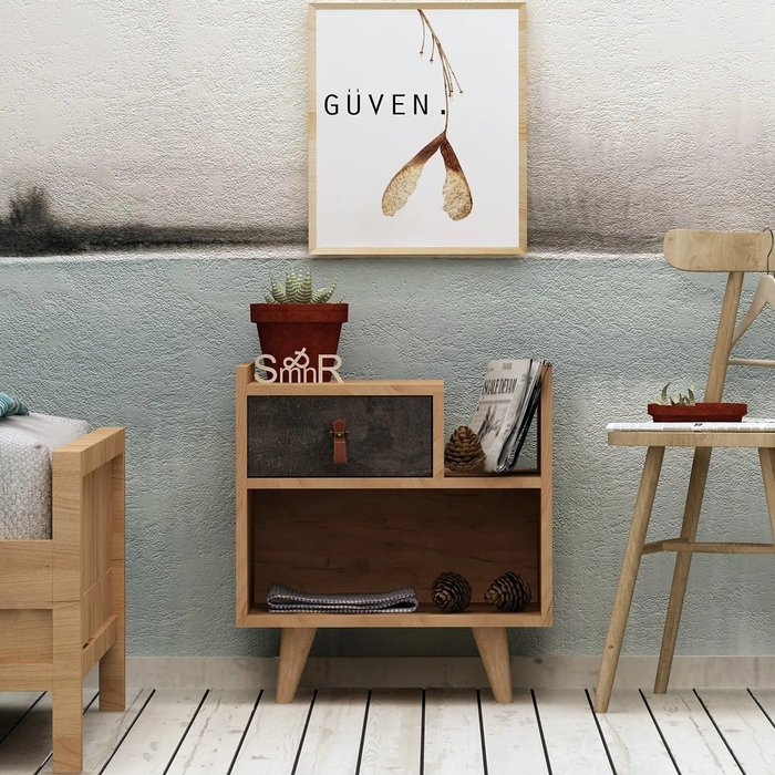 Mesita de noche pollo roble gris oscuro 50x52x40 cm