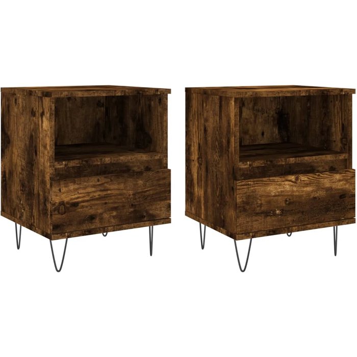 Mesita de noche de 2 piezas, chapa de roble ahumado, 40x35x50 cm - comfortxl