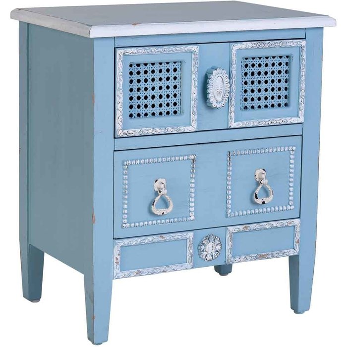 Mesita de noche de madera lacada en azul 46x32x52h cm