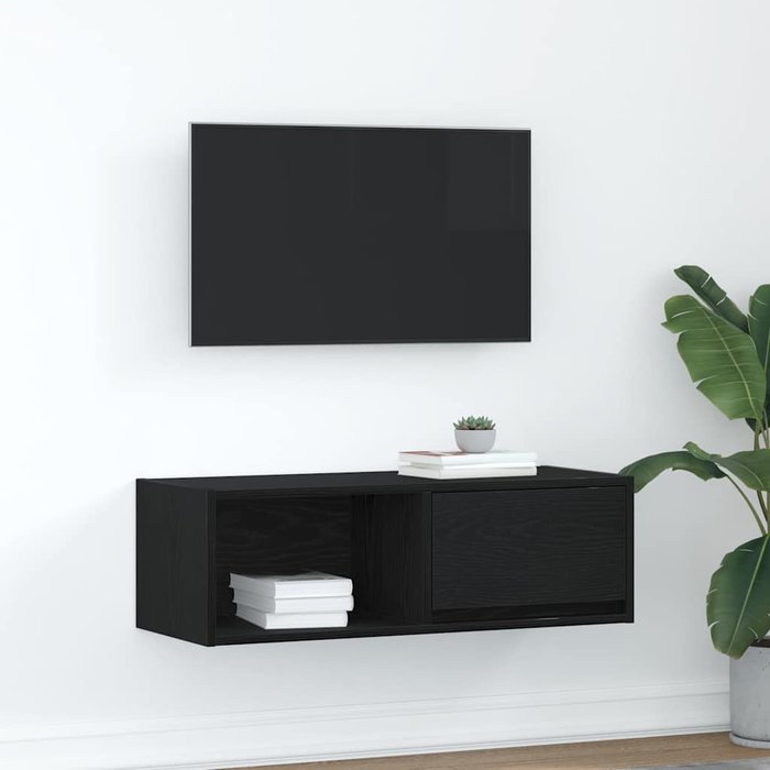 Mueble de tv de madera de roble negro 80x31x25,5 cm