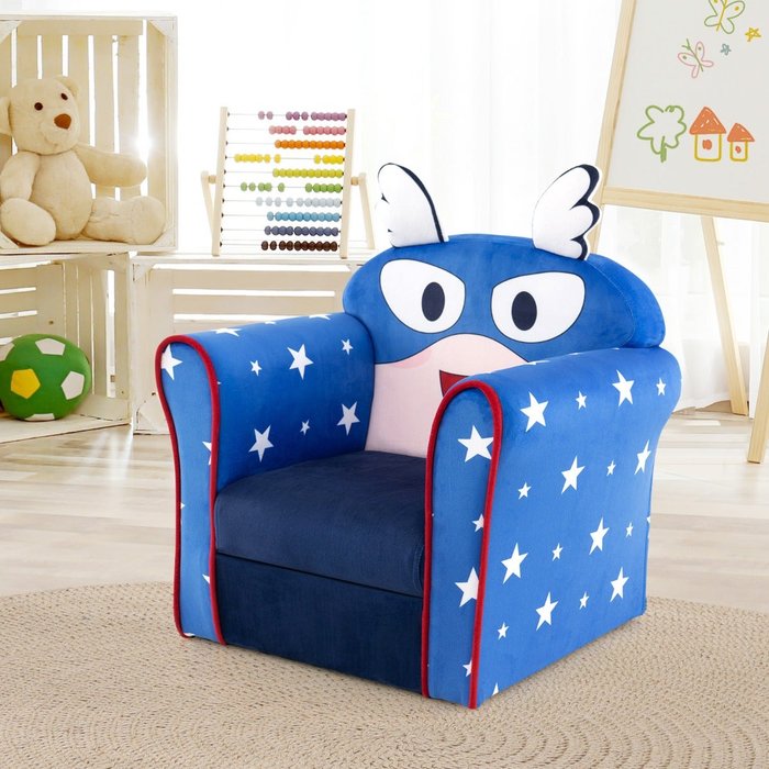 Sillón infantil tapizado terciopelo azul 50x40x54cm - estructura madera