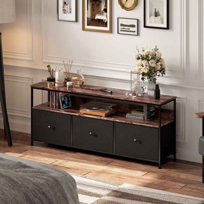 Mueble de tv led con 3 cajones, aparador retro de 108 x 30 x 57 cm, color negro