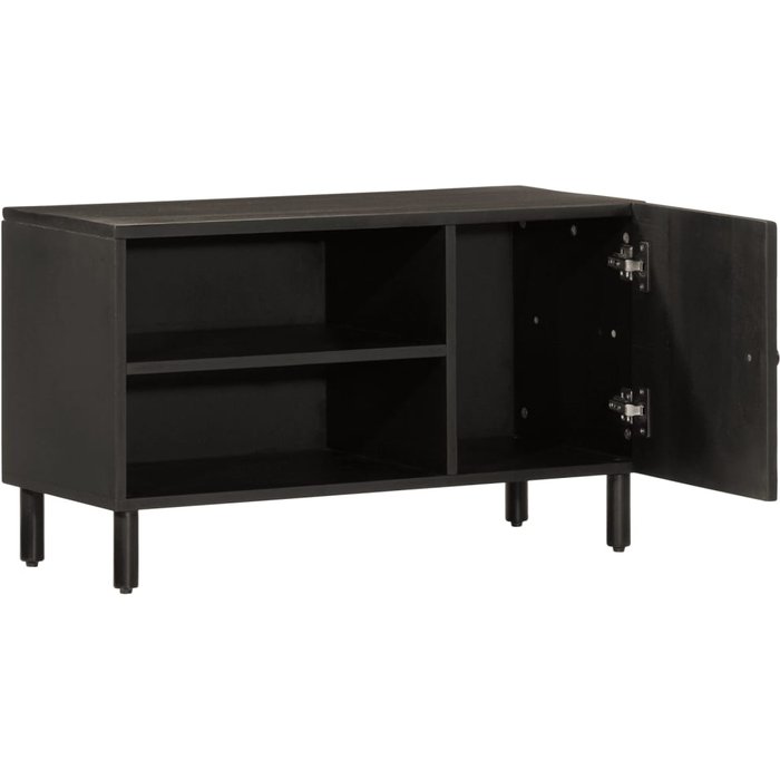 Mueble de tv de madera maciza de mango negro 80x31x46 cm - comfortxl