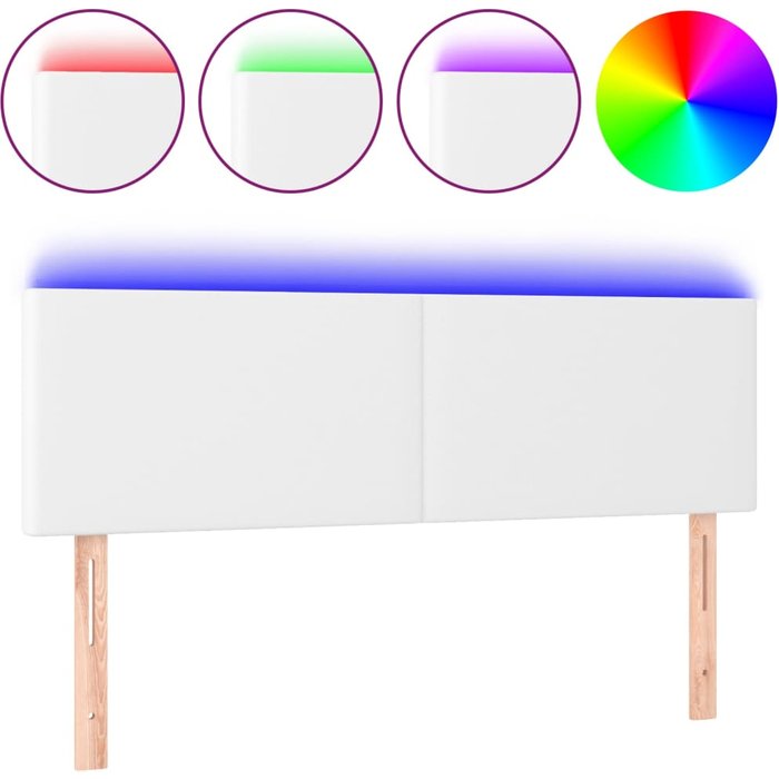 Cabecero cama - mueble cabecero con led cuero sintético blanco 144x5x78/88 cm