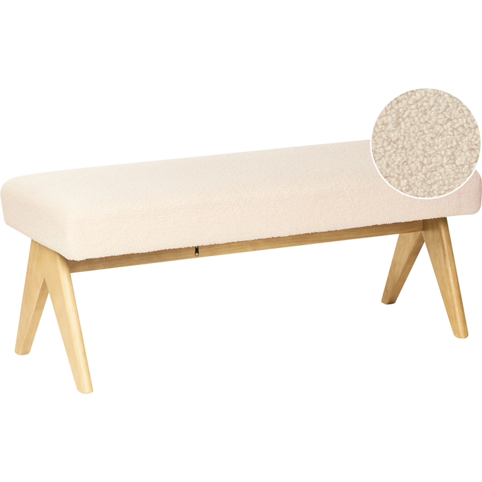 Beliani banco tamre bouclé blanco crema/marrón claro