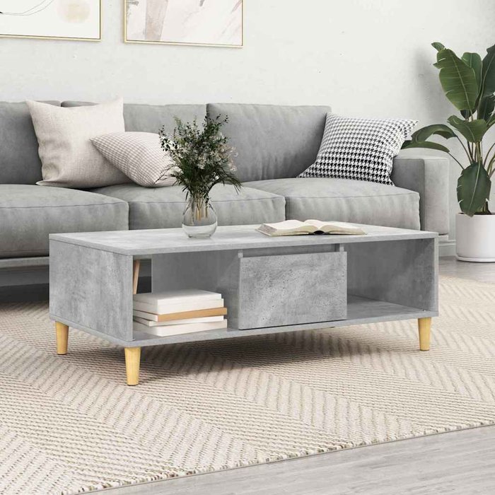 Mesa de centro, gris hormigón, 102 x 55 x 35 cm, madera de ingeniería.