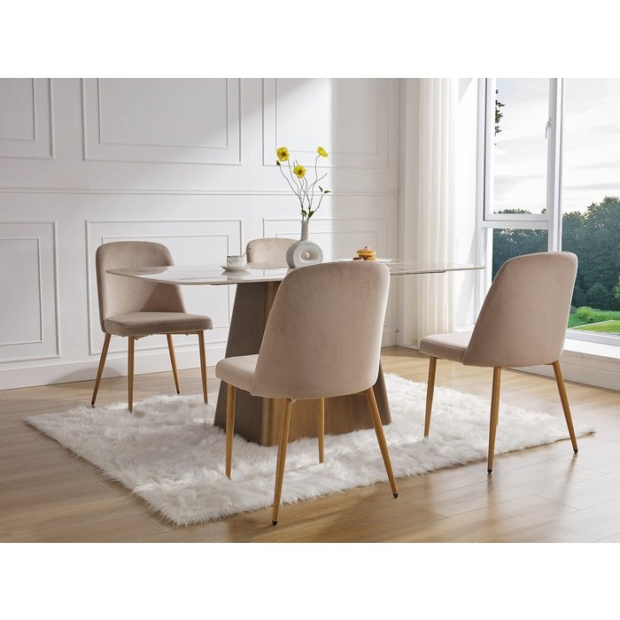 Lote de 2 sillas de terciopelo y metal efecto madera - beige - minagri